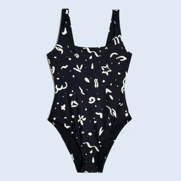 Madewell Scoop‑Neck One‑Piece Swimsuit • Abstract Doodle Print • Size Large - Picture 4 of 10